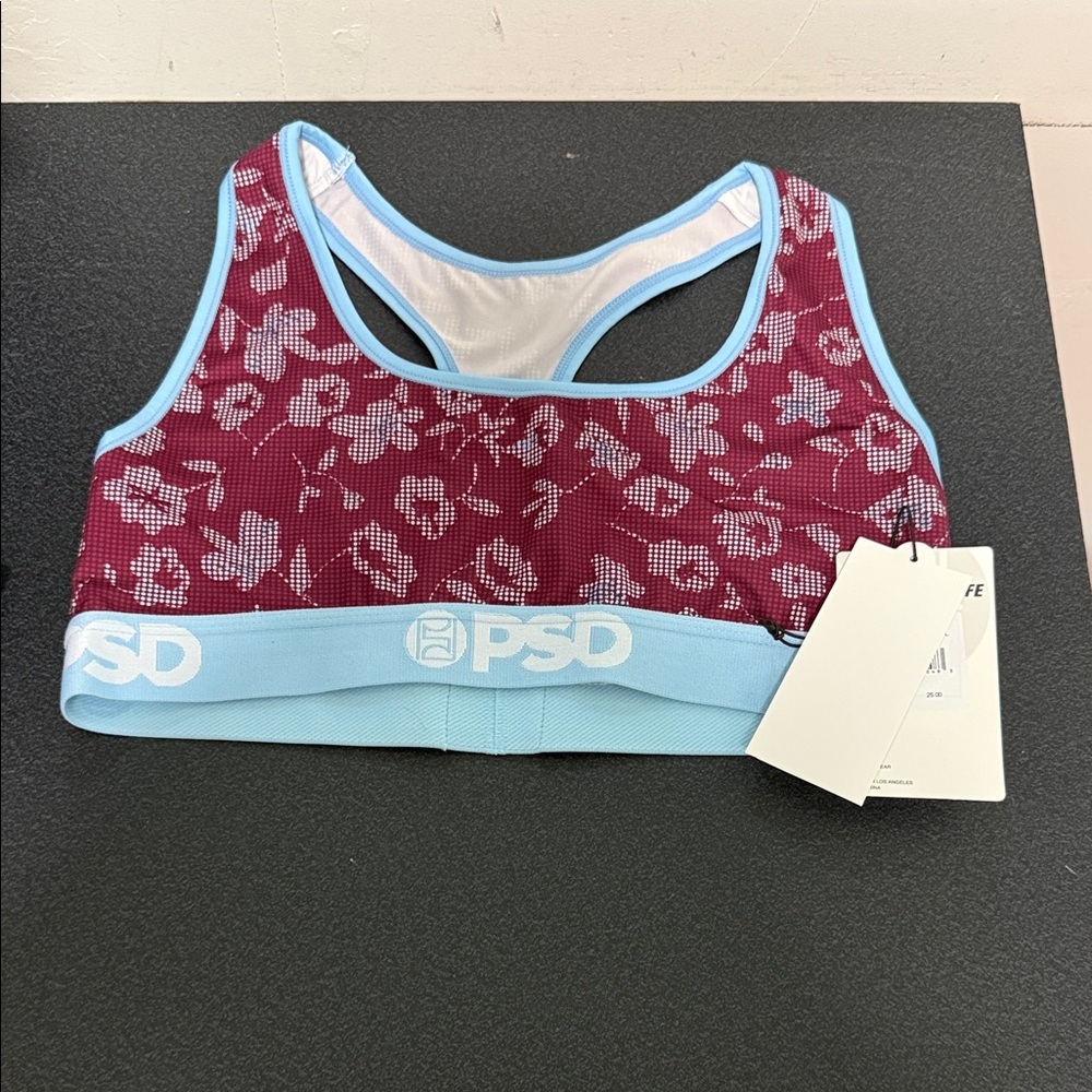 PSD Burgundy and Light Blue Floral Sports Bra